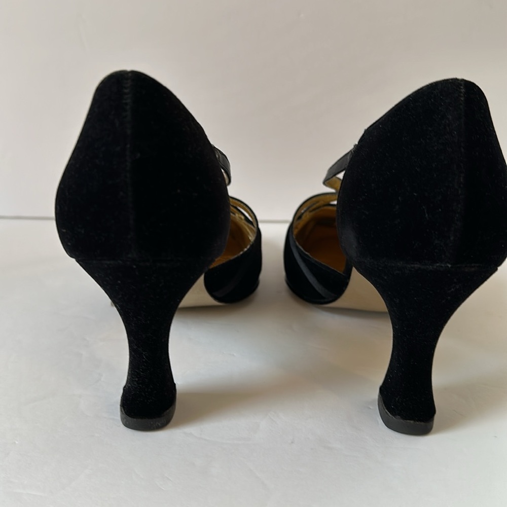 PM Collection by 925 Black Velvet & Satin Strappy Formal Evening Heels 3 inches - Picture 7 of 11